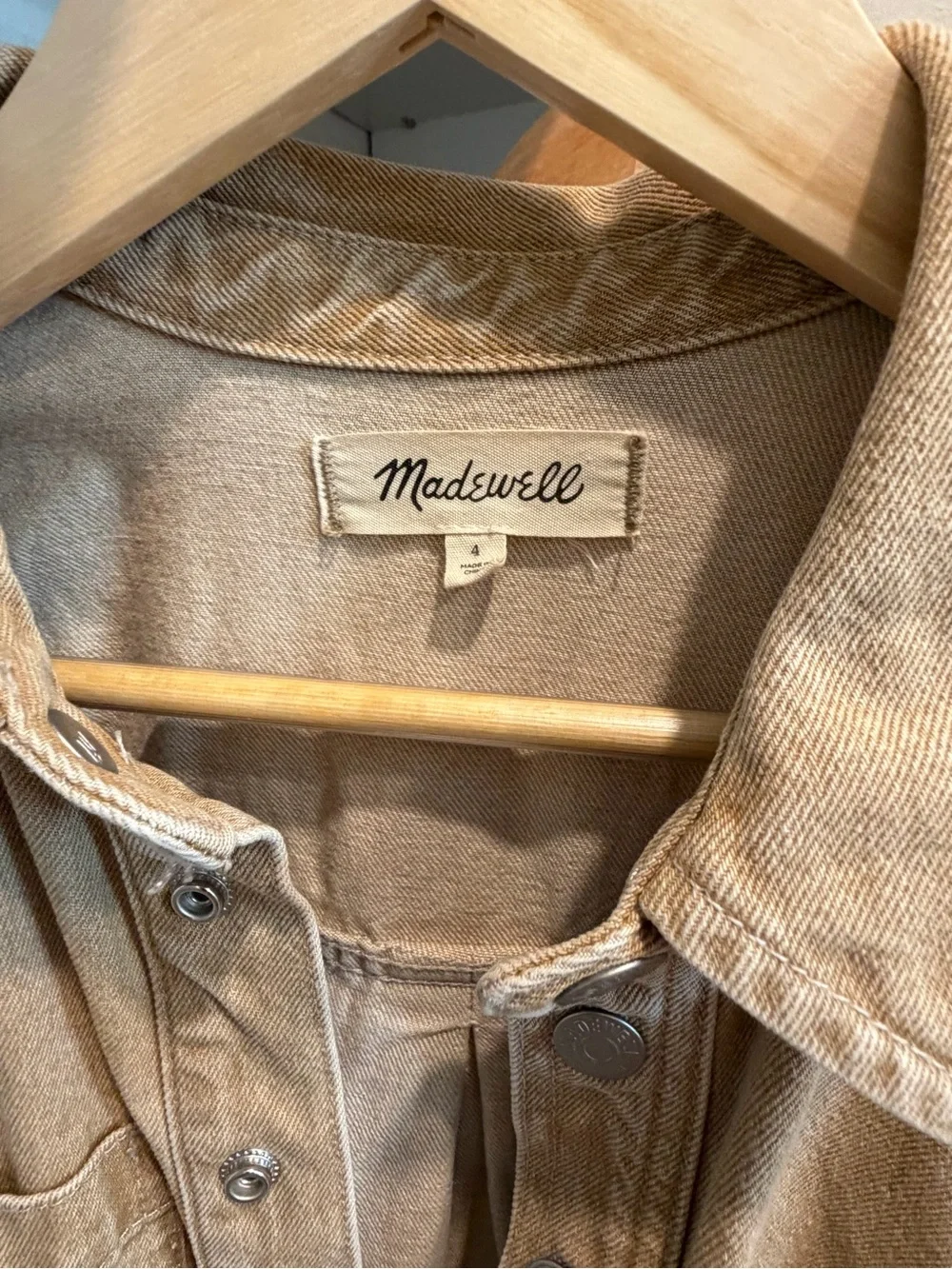 Madewell Tan Button-Front Utility Jacket Dress